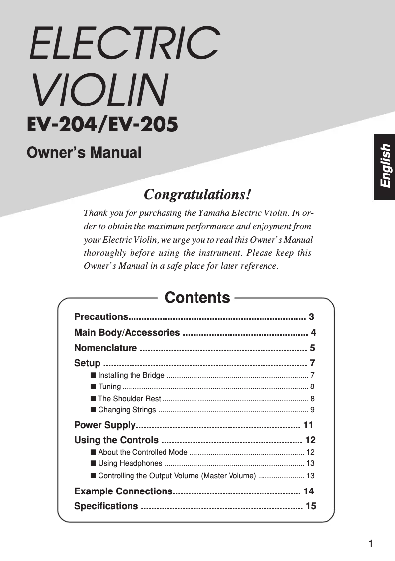 Page n°1 - Manuel utilisateur Yamaha EV-204