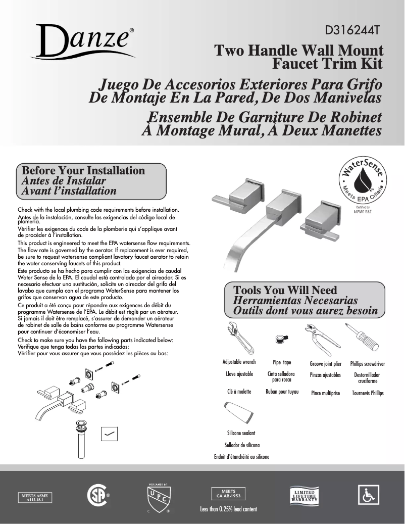 Page n°1 - Manuel utilisateur Danze D316244
