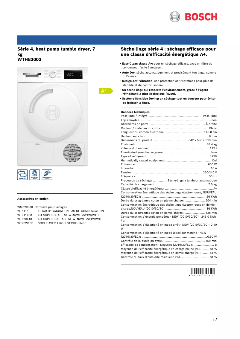 Image de la première page du manuel de l'appareil WTH83003