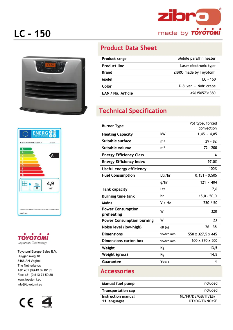 Page 1 de la notice Fiche technique Zibro LC 150