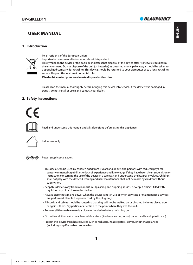 Image de la première page du manuel de l'appareil BP-GIKLED11