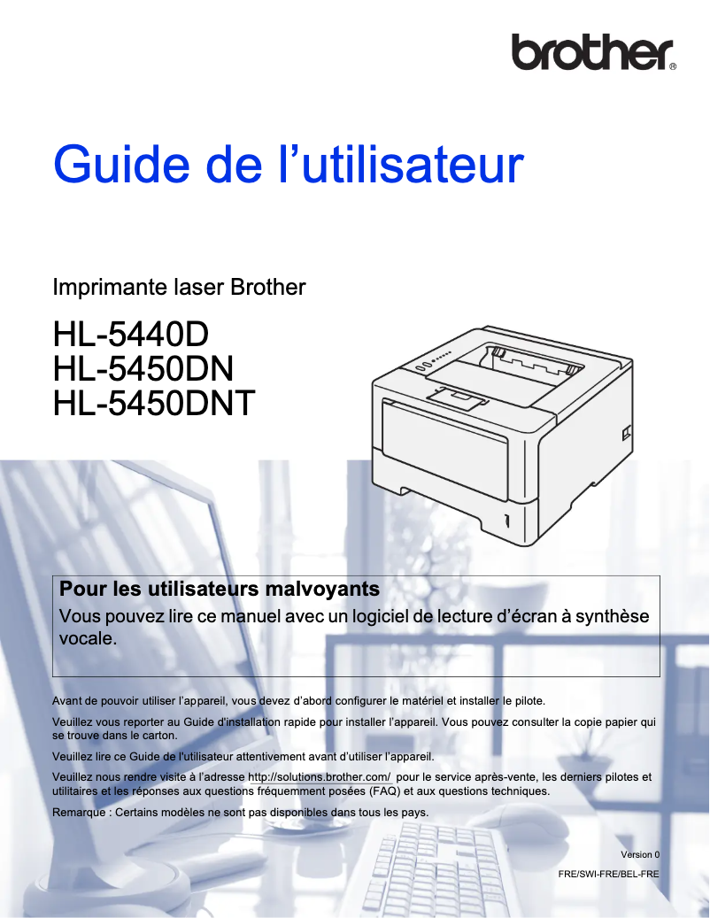 Image de la première page du manuel de l'appareil HL-5450DNT