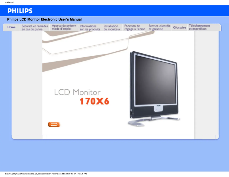 Página 1 del manual Manual de usuario Philips 170X6FW