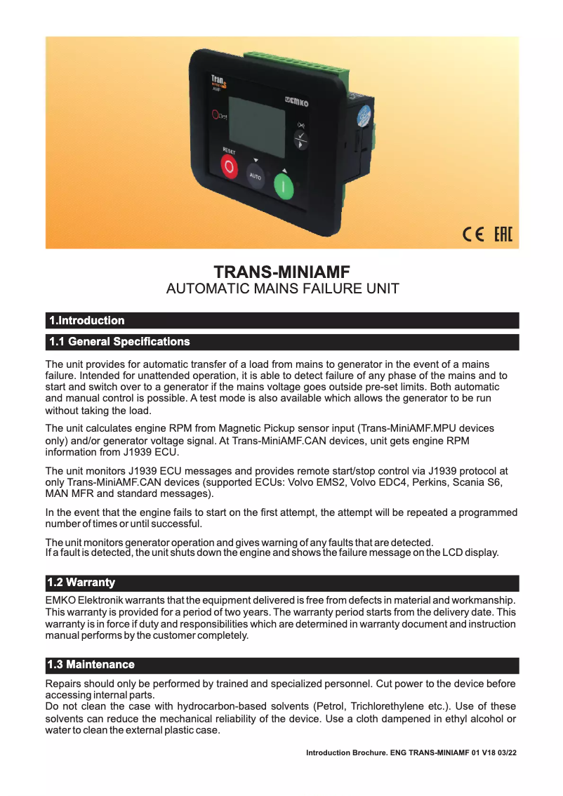 Image de la première page du manuel de l'appareil Trans-MiniAMF