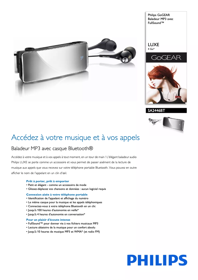Page n°1 - Fiche technique Philips GoGear SA2446BT