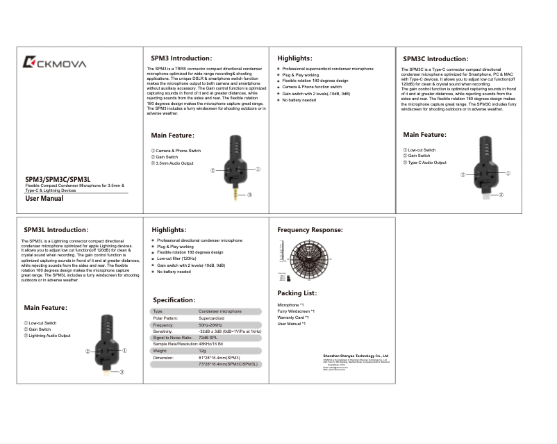 Page 1 de la notice Manuel utilisateur CKMOVA SPM3C