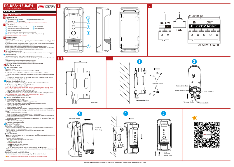 Page 1 de la notice Guide de démarrage rapide Hikvision DS-KB8113-IME1