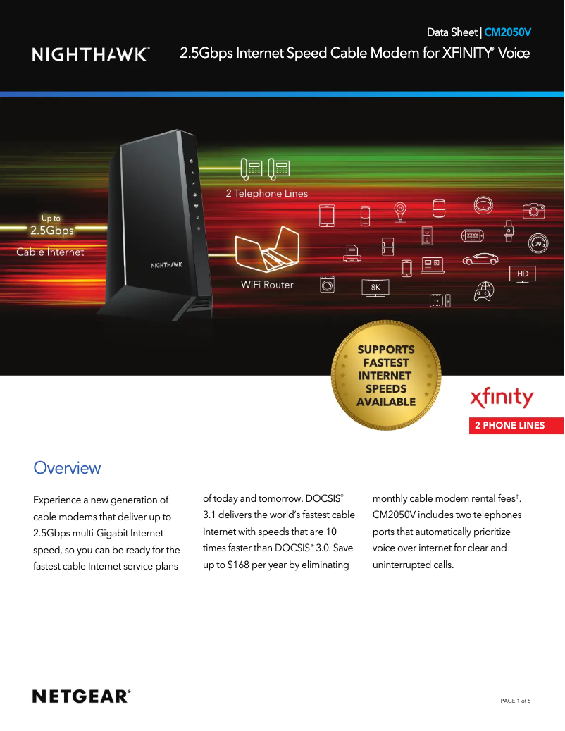 Page 1 de la notice Fiche technique Netgear Nighthawk CM2050V
