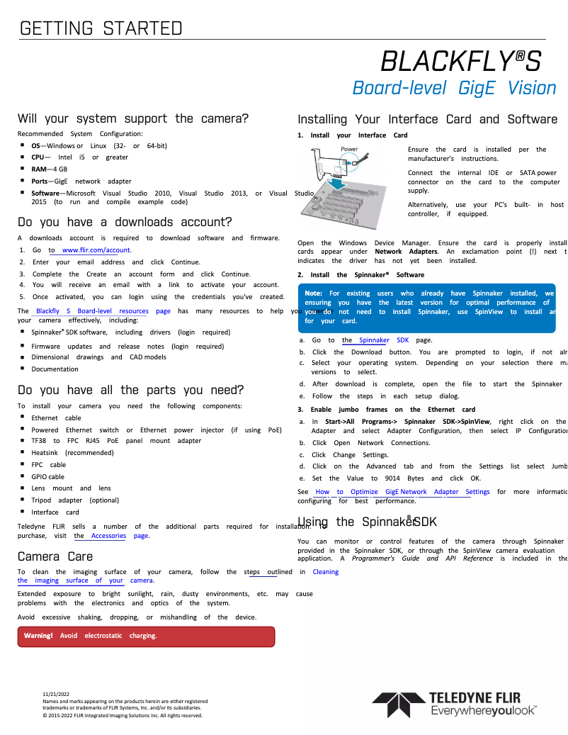Page 1 de la notice Manuel utilisateur FLIR Blackfly S