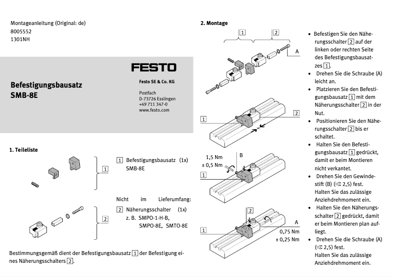 Page 1 de la notice Manuel utilisateur Festo SMB-8E