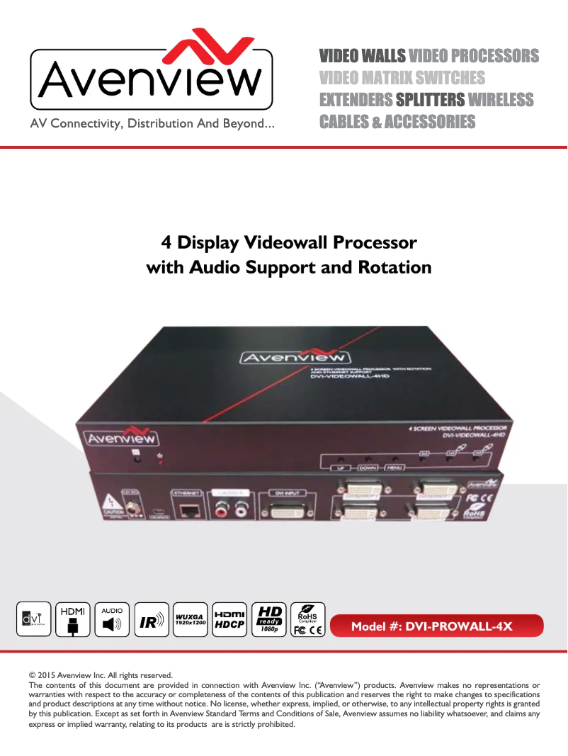 Page 1 de la notice Manuel utilisateur Avenview DVI-PROWALL-4X