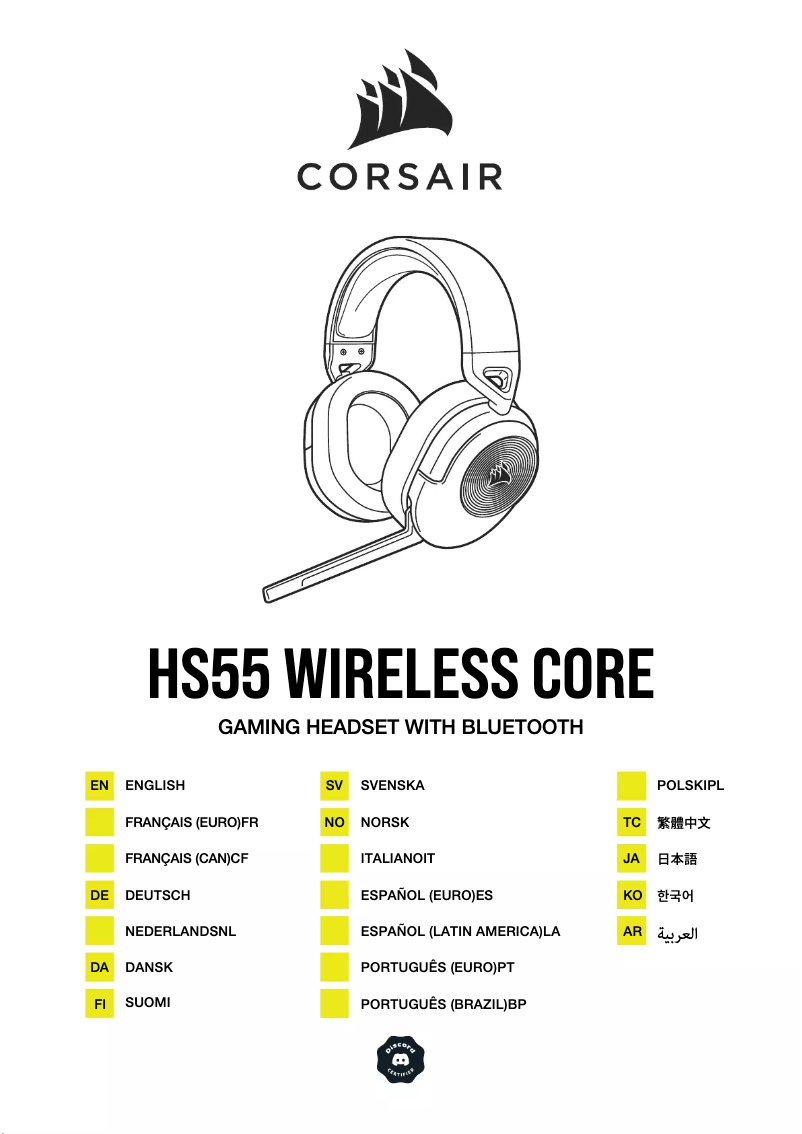 Page 1 de la notice Guide de démarrage rapide Corsair HS55 Wireless Core