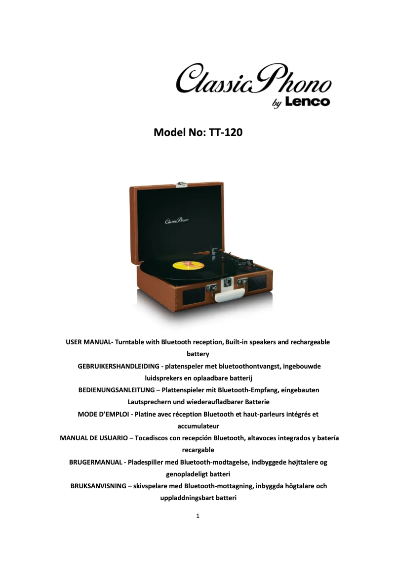 Image de la première page du manuel de l'appareil Classic Phono TT-120