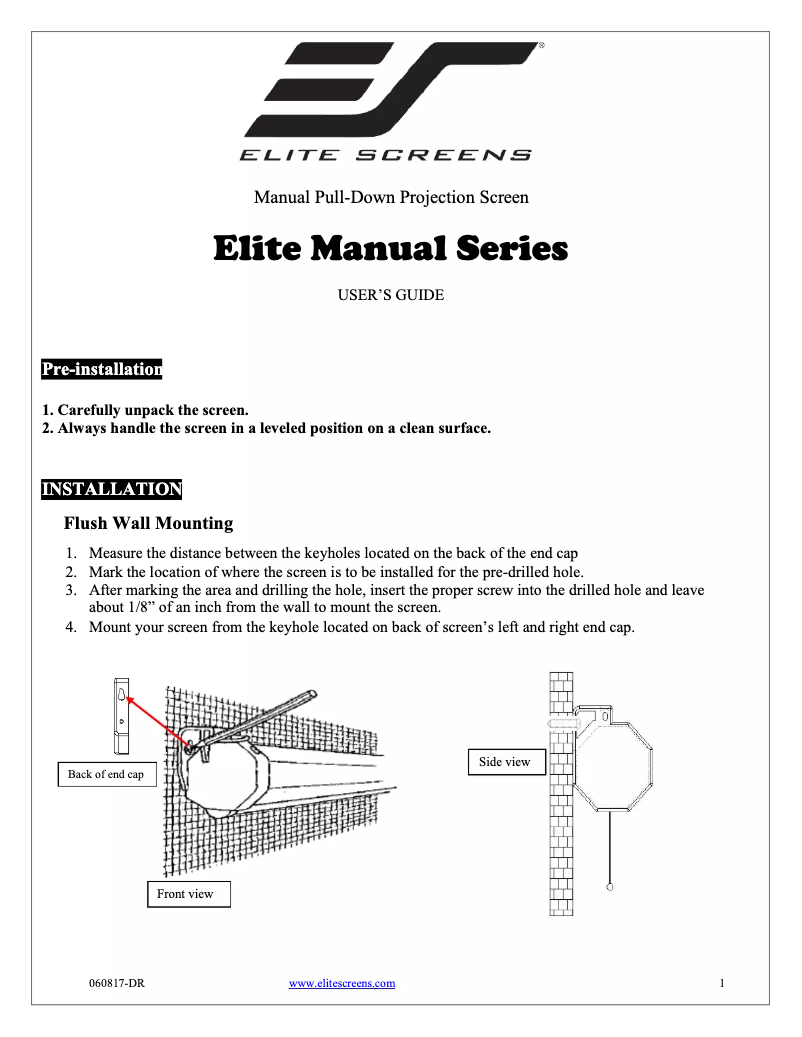 Page 1 de la notice Manuel utilisateur Elite Screens M100UWV1