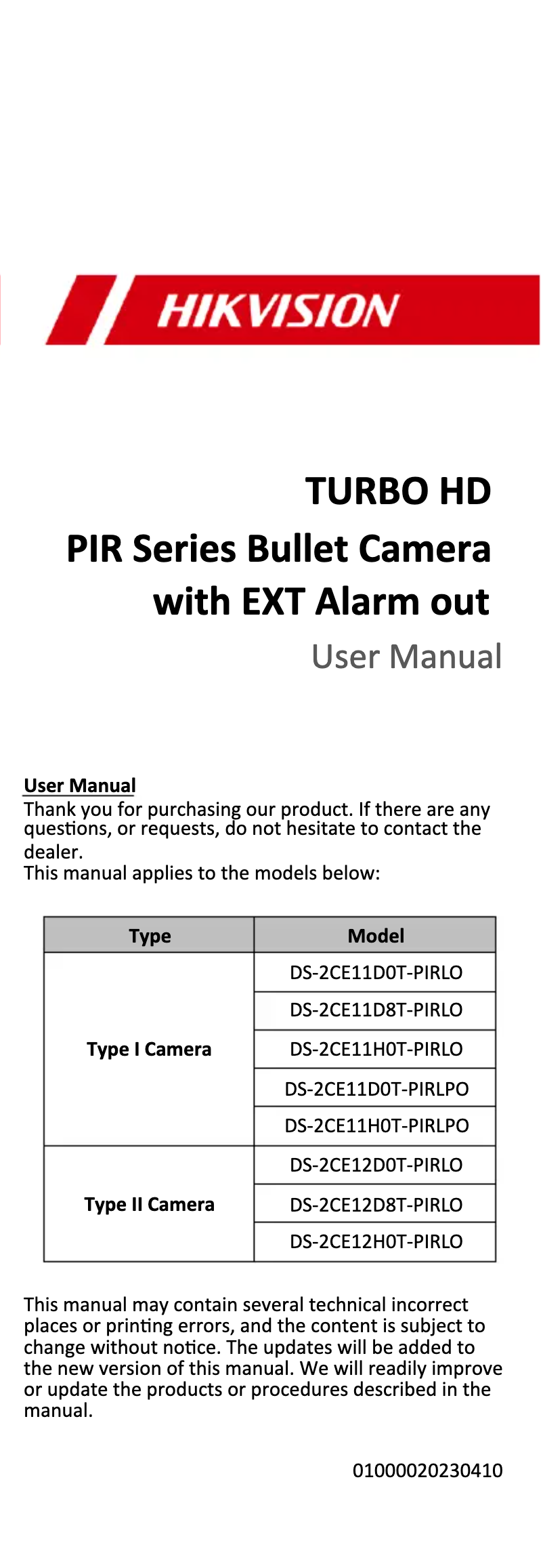Image de la première page du manuel de l'appareil DS-2CE11D8T-PIRLO