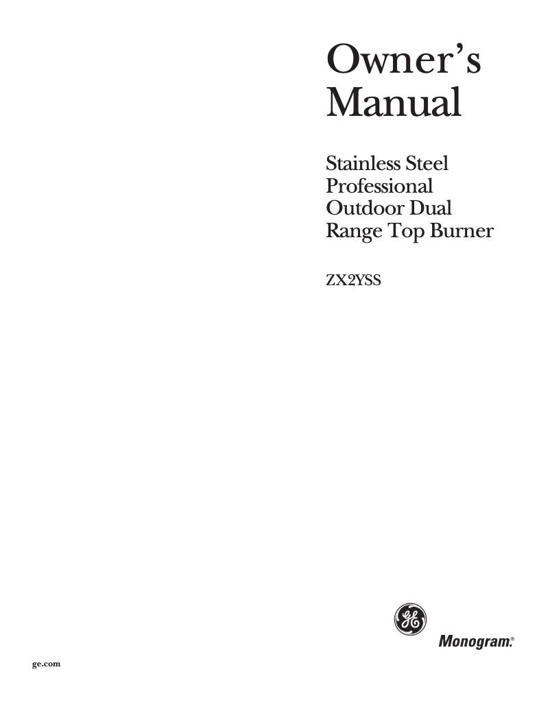 Page 1 de la notice Manuel utilisateur GE ZX2TKYSS