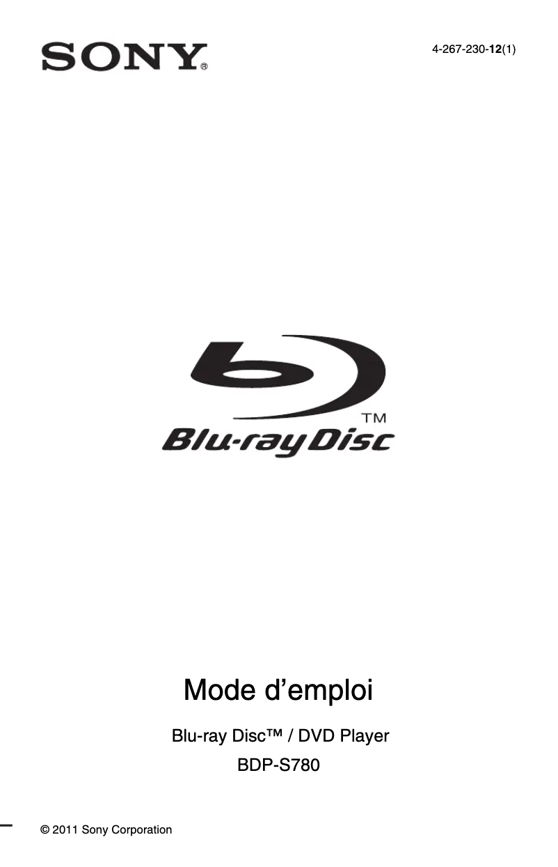 Page 1 de la notice Manuel utilisateur Sony BDP-S780