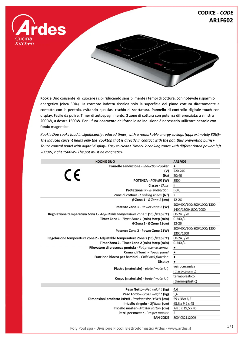 Imagen de la primera página del manual del dispositivo AR1F602