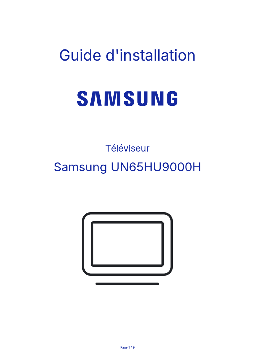Page n°1 - Guide d'installation Samsung UN65HU9000H