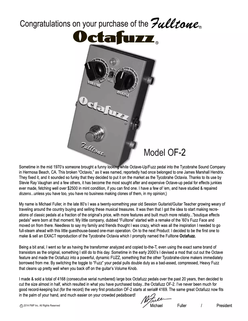 Page n°1 - Manuel utilisateur Fulltone Octafuzz OF-2