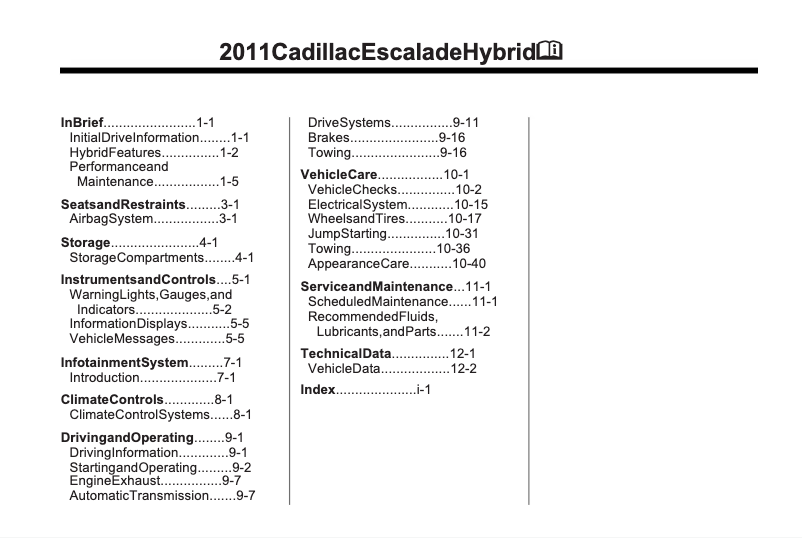 Page 1 of the manual User Manual Cadillac Escalade Hybrid (2011)