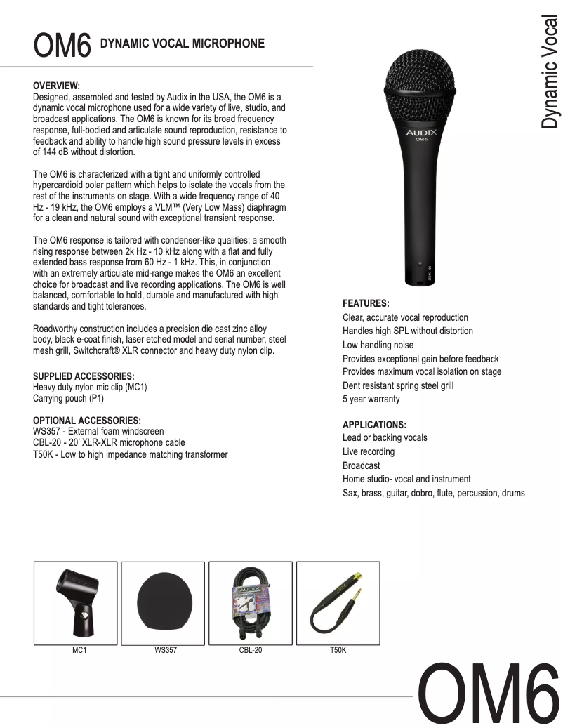 Page n°1 - Manuel utilisateur Audix OM6