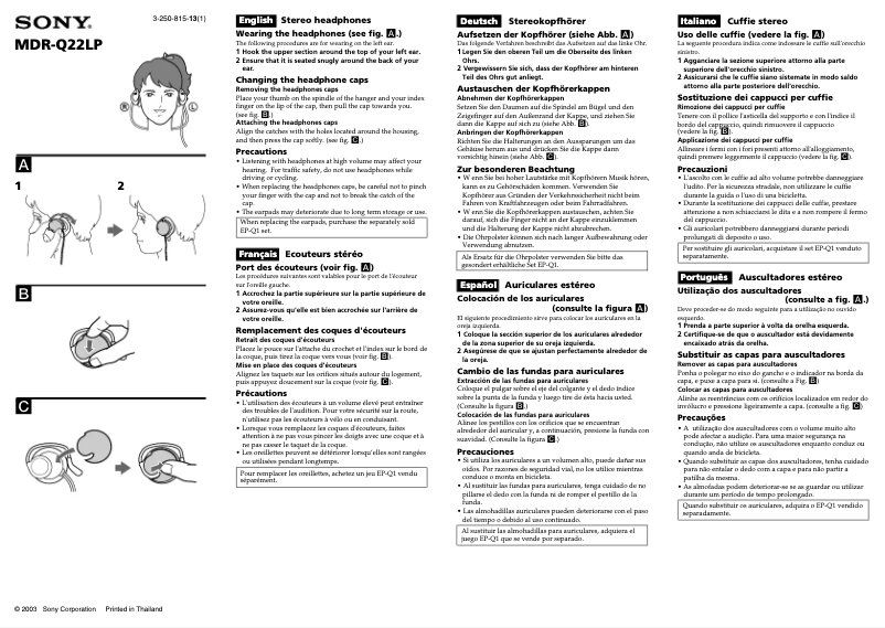 Page n°1 - Manuel utilisateur Sony MDR-Q22LP