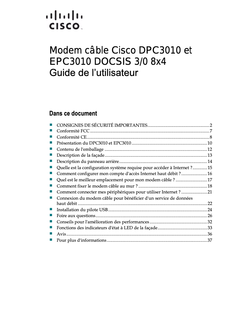 Page 1 de la notice Manuel utilisateur Cisco EPC 3010