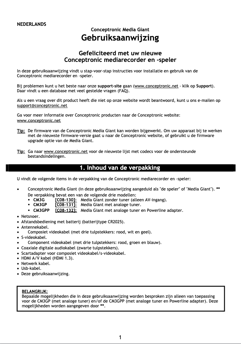 Page n°1 - Manuel utilisateur Conceptronic MediaGiant Plus 640GB