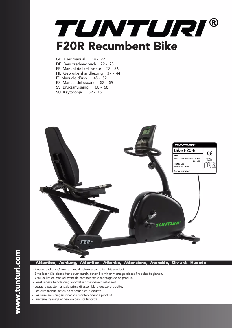 Page n°1 - Manuel utilisateur Tunturi Compentence F20-R