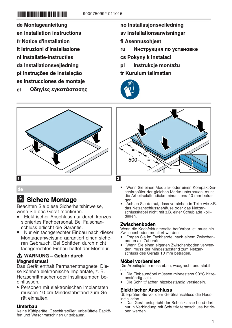 Page 1 de la notice Guide d'installation Siemens iQ300 ET645FNN1E