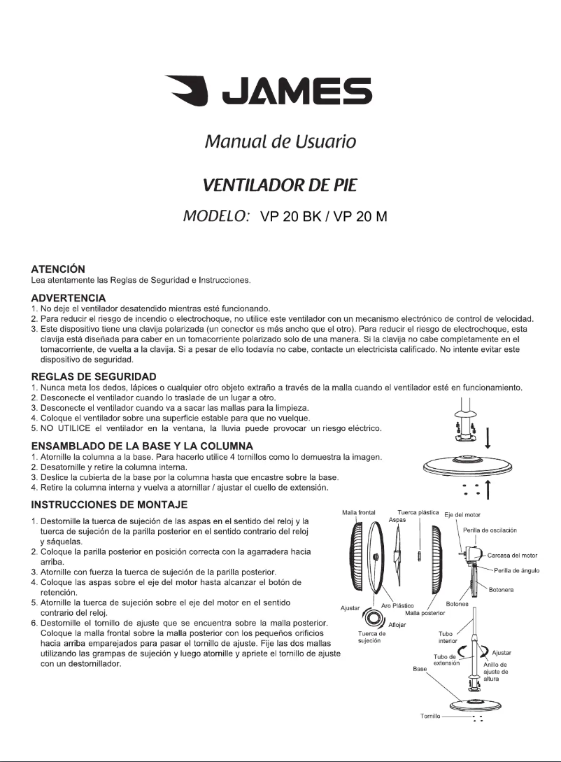 Page 1 de la notice Manuel utilisateur James VP 20 BK