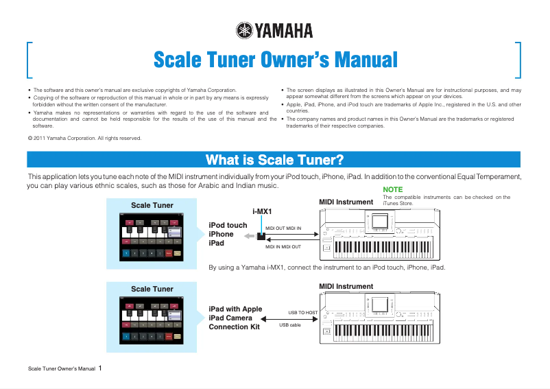 Page 1 de la notice Manuel utilisateur Yamaha Scale Tuner
