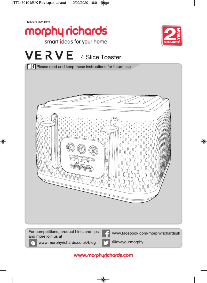 Page 1 de la notice Manuel utilisateur Morphy Richards Verve 243010