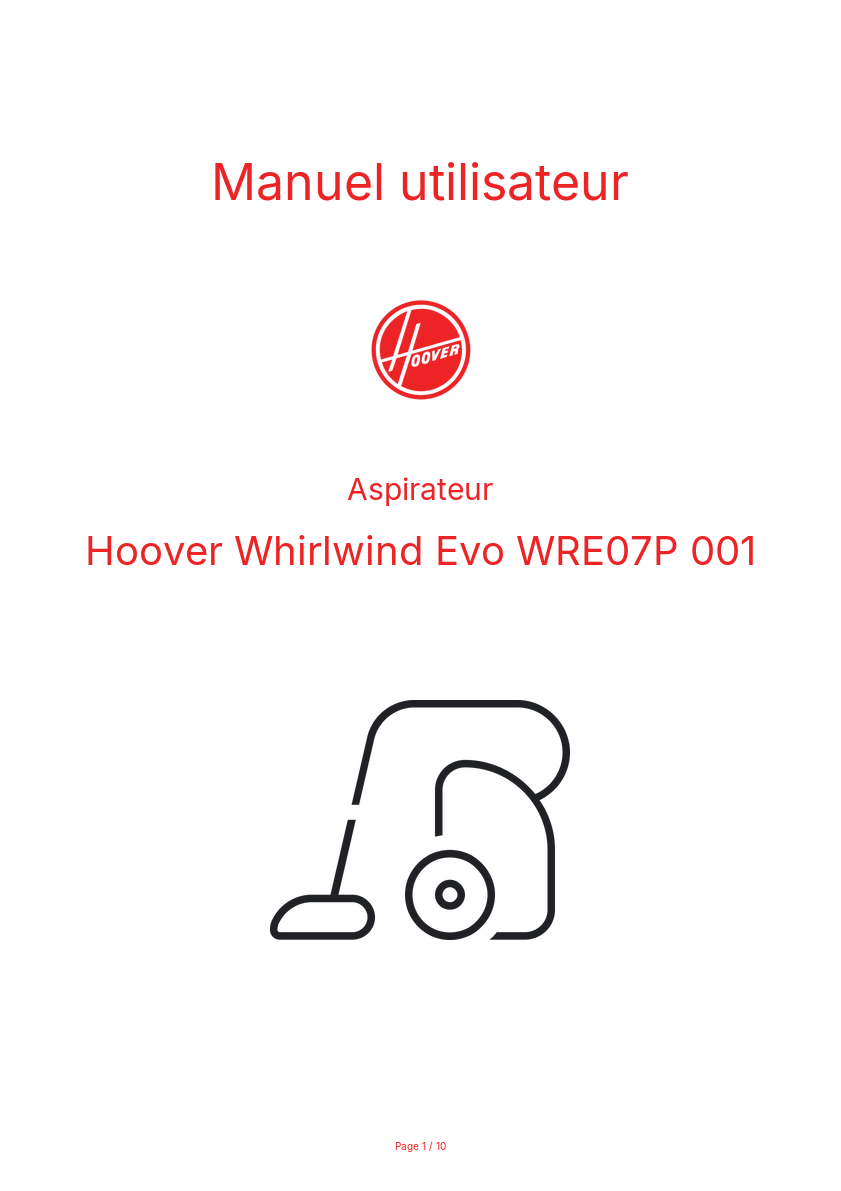Page n°1 - Manuel utilisateur Hoover Whirlwind Evo WRE07P 001