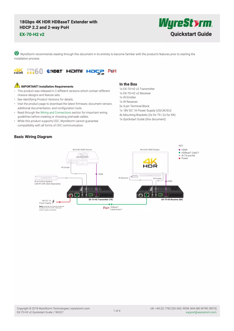 Page n°1 - Manuel utilisateur WyreStorm EX-70-H2