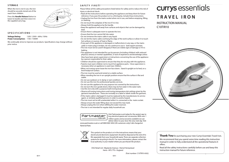 Page n°1 - Manuel utilisateur Currys Essentials C10TIR10
