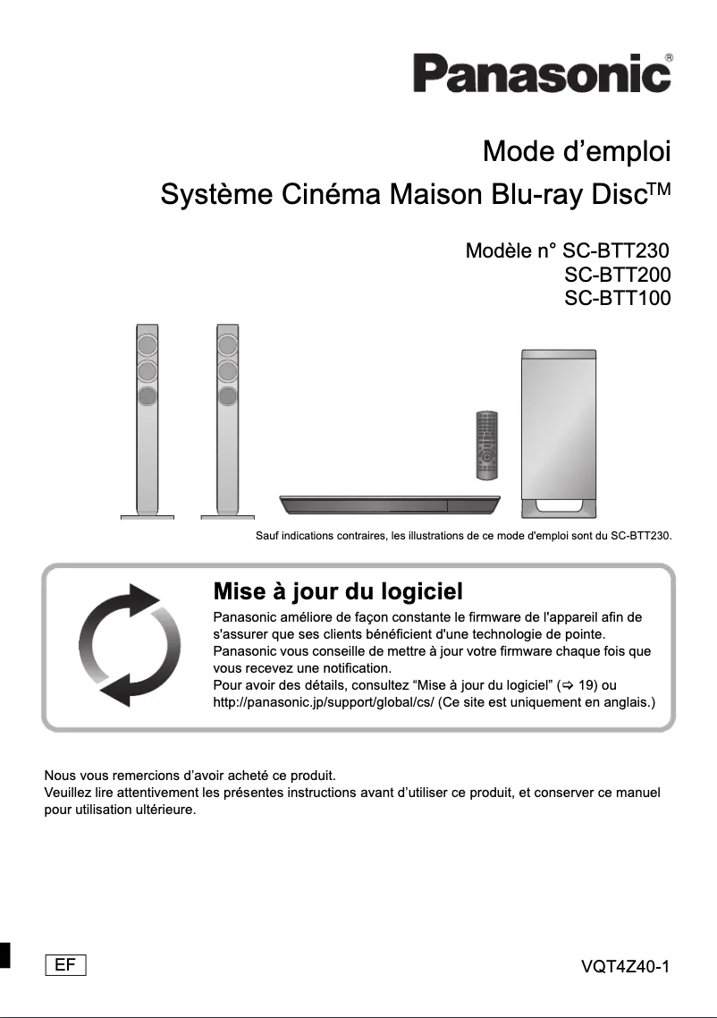 Page 1 de la notice Manuel utilisateur Panasonic SC-BTT100