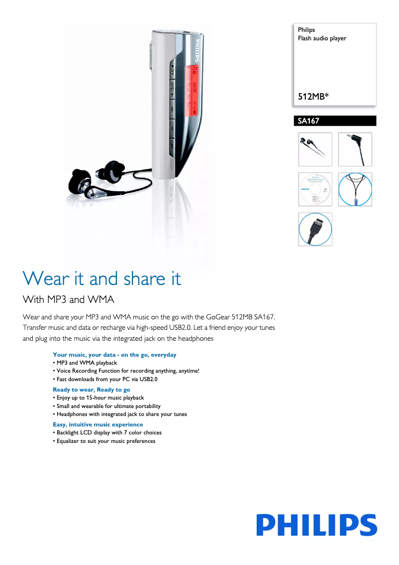 Page 1 de la notice Brochure Philips GoGear SA167