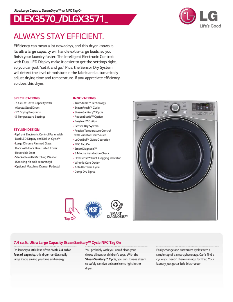 Page 1 de la notice Fiche technique LG DLEX3570