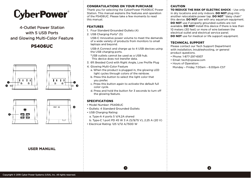 Page 1 de la notice Manuel utilisateur CyberPower Home Office PS406UC