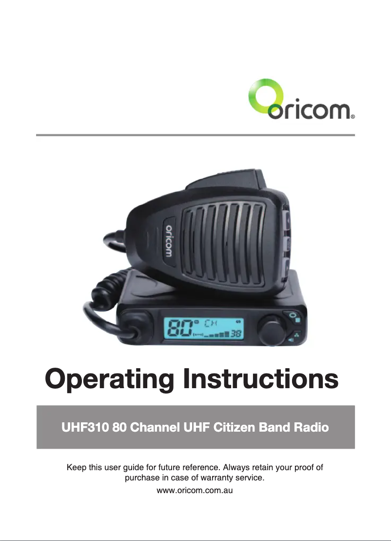 Page 1 de la notice Manuel utilisateur Oricom UHF310