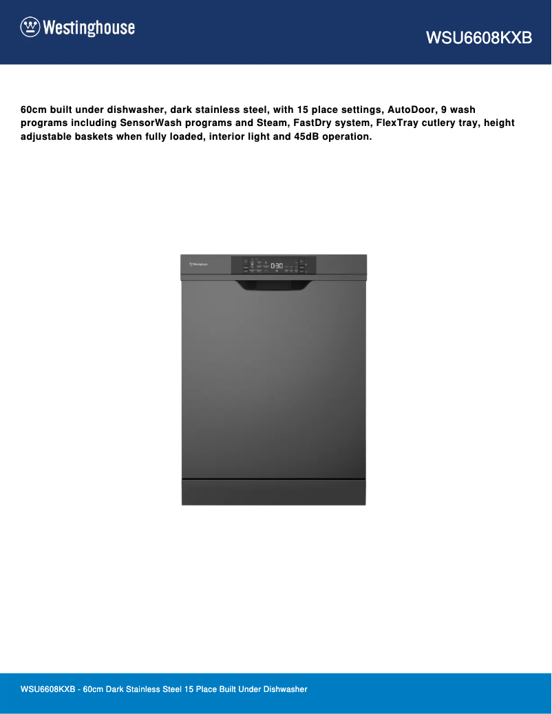 Page 1 de la notice Fiche technique Westinghouse WSU6608KXB