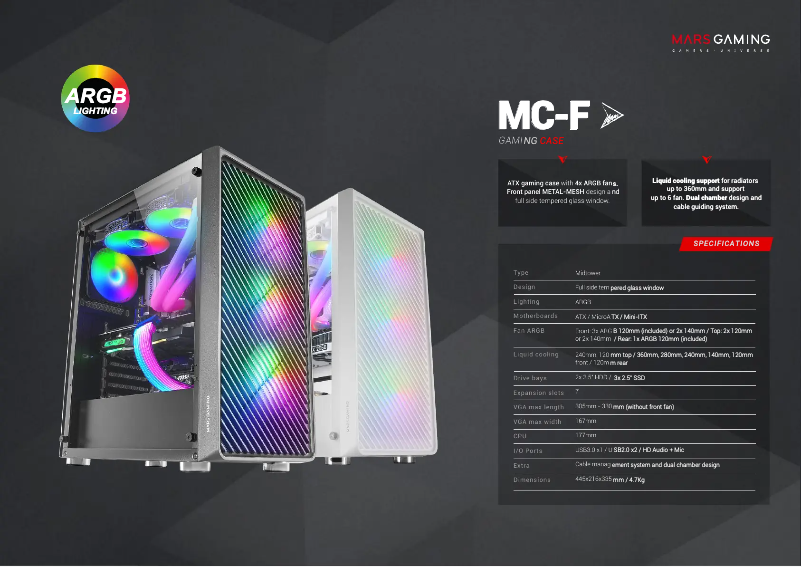 Page 1 de la notice Fiche technique Mars Gaming MC-F