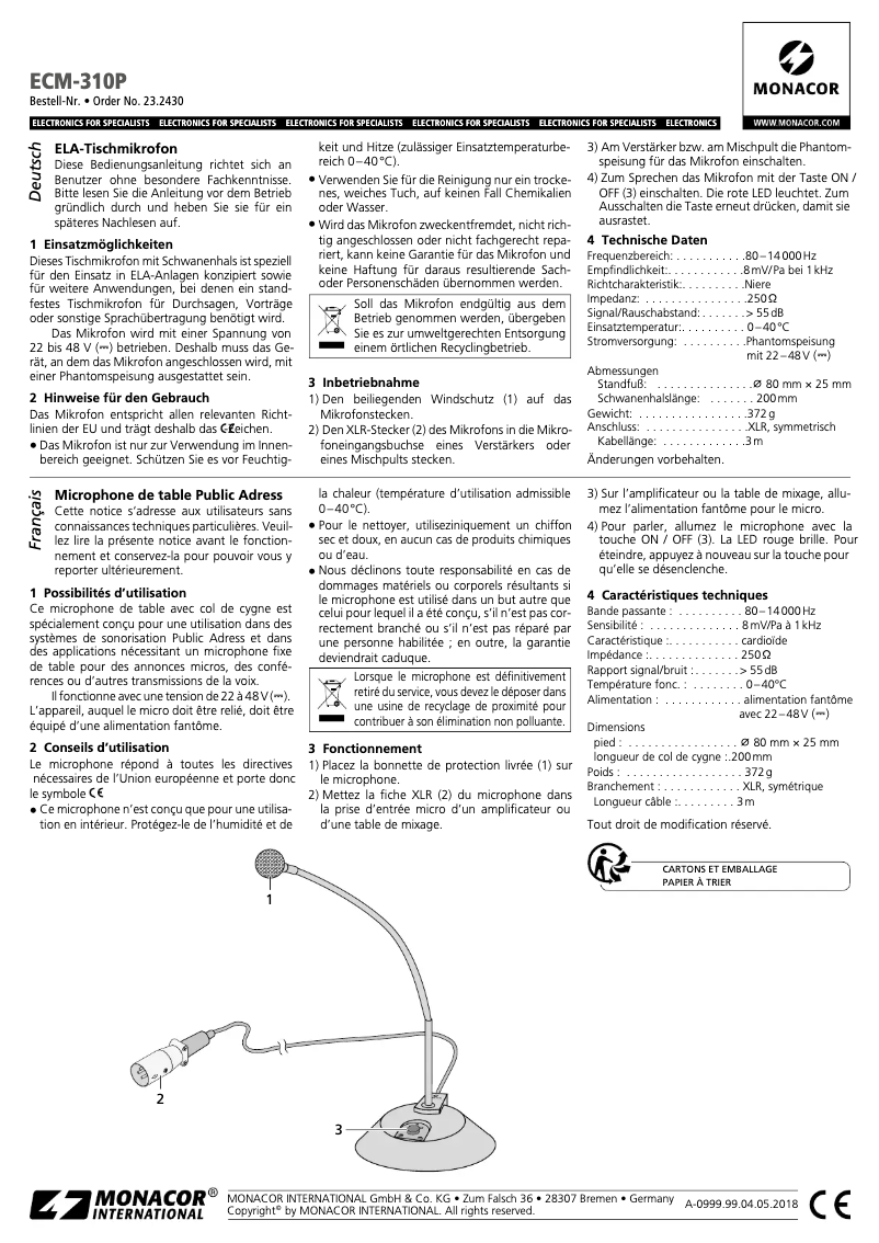 Page n°1 - Manuel utilisateur Monacor ECM-310P