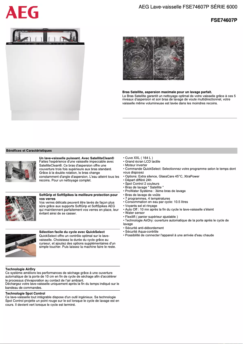 Page 1 de la notice Fiche technique AEG FSE74607P