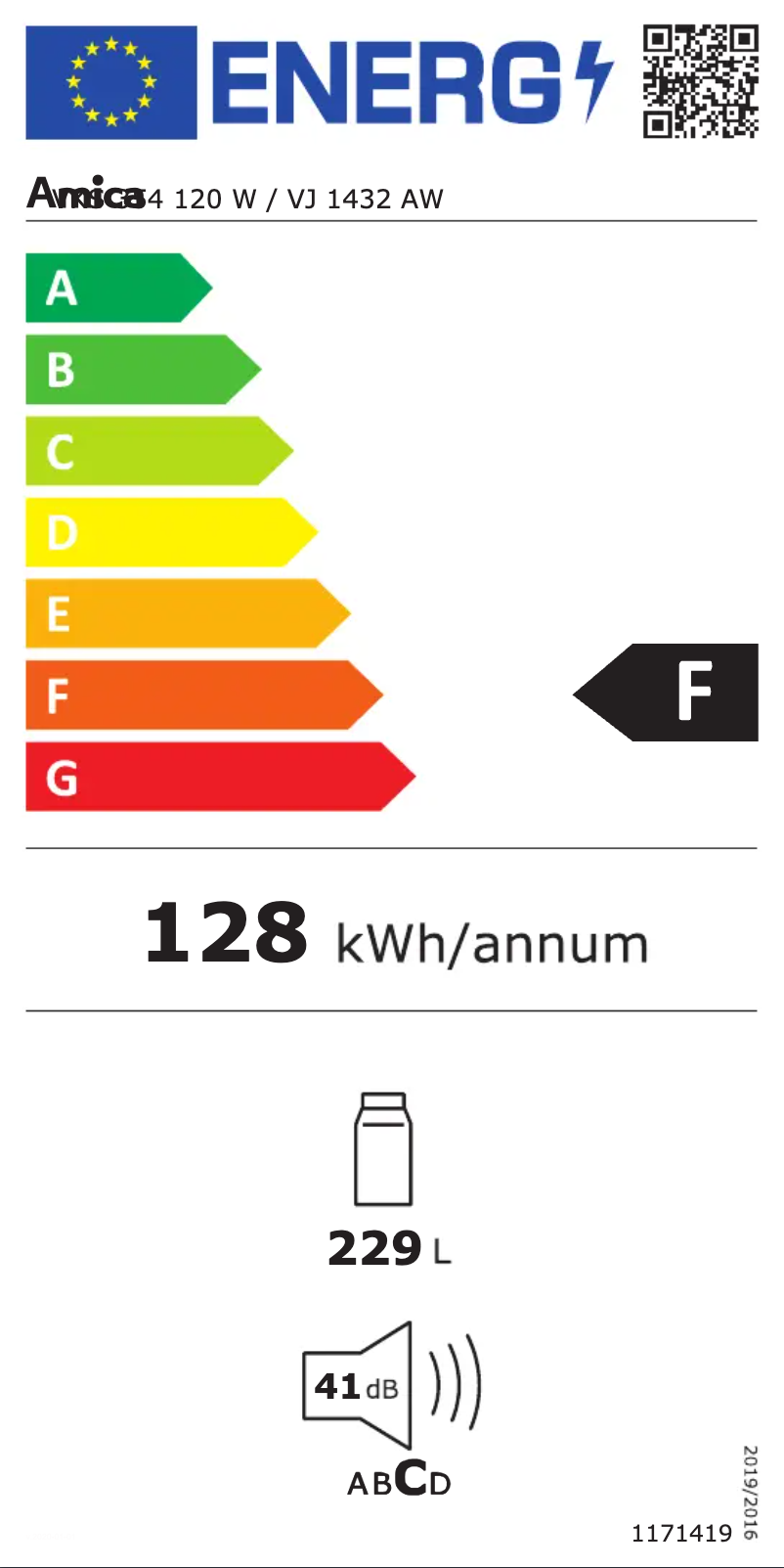 Página 1 del manual Etiqueta energética Amica VKS 354 120 W