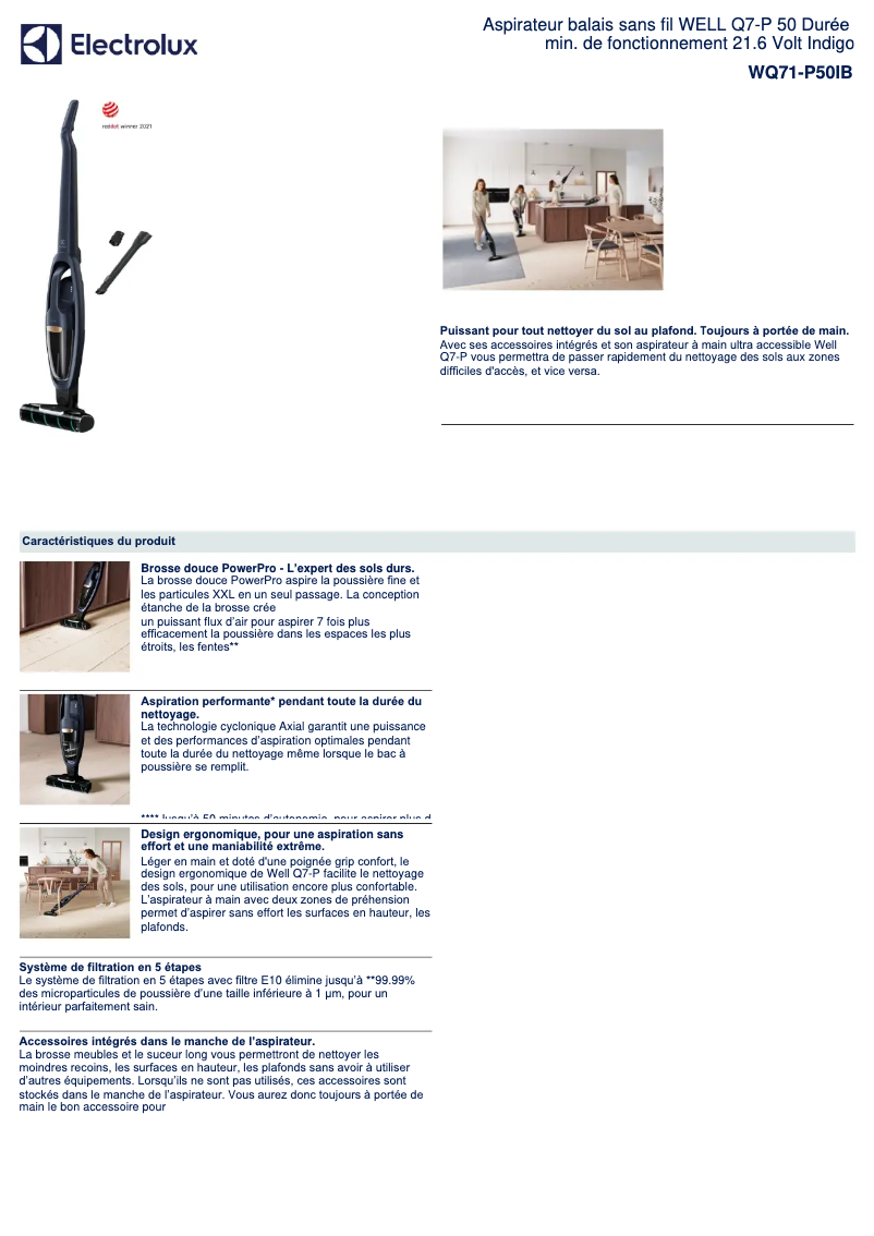 Page n°1 - Fiche technique Electrolux WELL Q7-P WQ71-P50IB