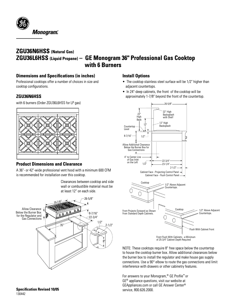 Page n°1 - Fiche technique GE ZGU36N6HSS
