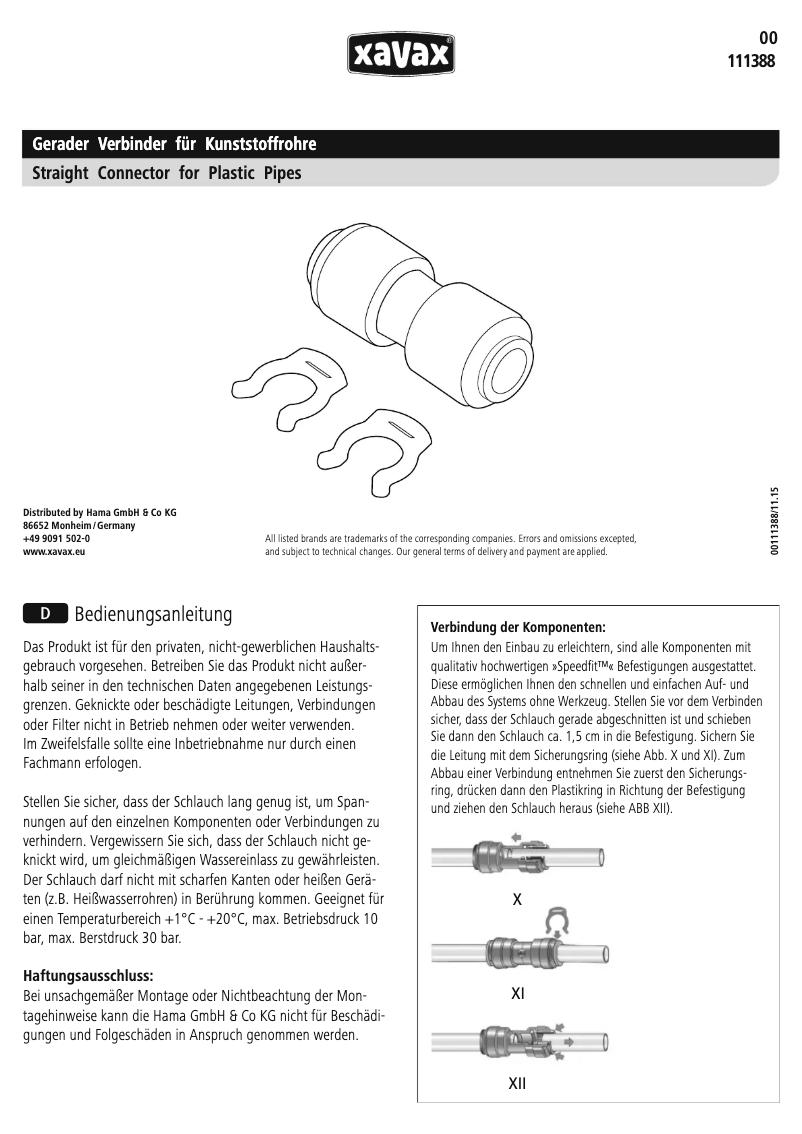 Page 1 de la notice Manuel utilisateur Xavax 00111388